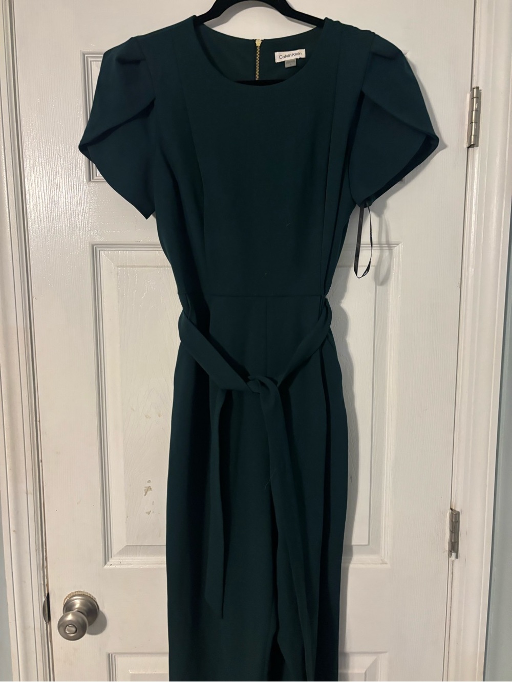 Calvin Klein Teal Green Midi Dress with Tie Waist